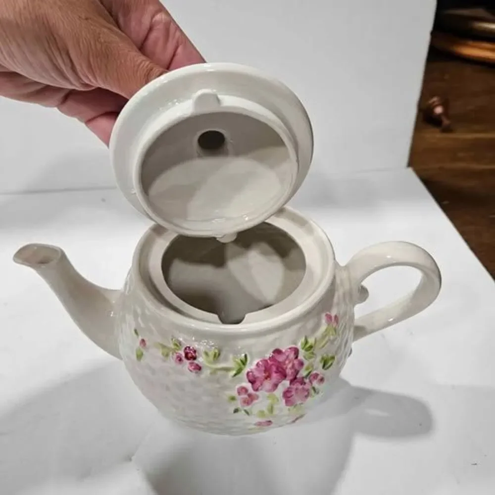Ceramic Teapot with Floral Design and Basket Weave Texture From Teleflora
